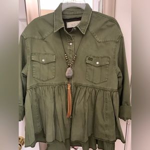 Free people babydoll shirt olive green